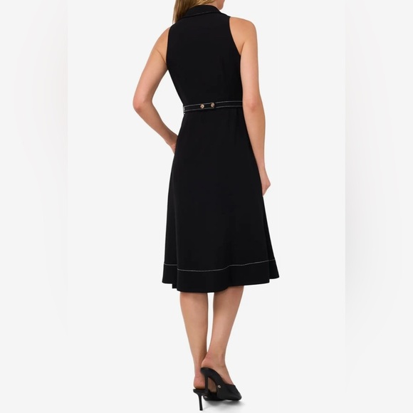 CeCe Sleeveless Belted Waist Midi‎ Dress NWT Size 10 Black & White - Picture 2 of 8